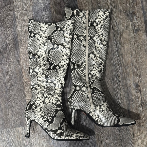 Shoes - Snakeskin Pattern Knee-High Boots